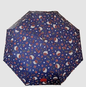 Navy Red Cherry Sunglasses Kiss Fun Retro Print Hello Kitty Adult Umbrella EUC - Picture 1 of 7