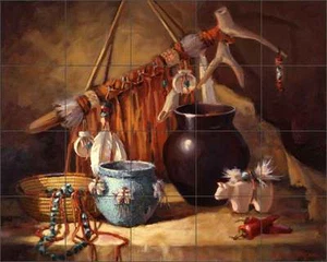 Ceramic Tile Mural Backsplash Johnston Southwest Native Fetish Pot RW-MJA015 - Picture 1 of 4