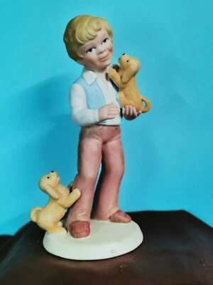 Best Friends Boy With Puppy Dogs 1981 Avon Porcelain 6" Figurine Vintage  - Image 1 of 4