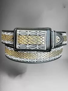 Cinto bordado Piteado Charro de piel Herren Western Cowboy Gürtel Rodeo bestickt - Bild 1 von 3