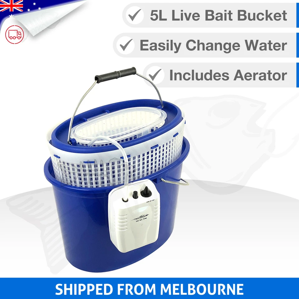 5L 3in1 LIVE BAIT BUCKET & Free Aerator Pump - 120+ hrs run time - 2 speed - image 1 of 1
