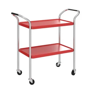COSCO Stylaire 2 Tier Serving Cart, Red & Silver - Picture 1 of 5