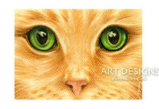 ACEO Green Eyed Gold Cat, Archival Art Print, Animal Pastel Painting by Trenga