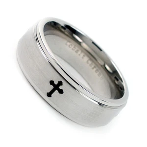 Anillo de boda cruz celta cromado cobalto de 8 mm acabado satinado y bordes biselados - Imagen 1 de 3