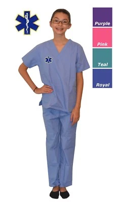 Детские скрабы со звездой жизни дизайн медицинской вышивки розовый синий фиолетовый зеленый - Изображение 1 из 4