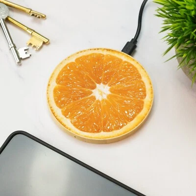 Orange Lemon Lime Wireless Phone Charger Wooden Printed Cell Phone Gift - Image 1 of 4