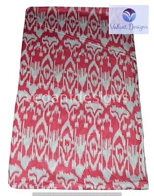 Indian Cotton Fabric 5 Yard Block Ikat Print Loose Pink Running Craft - Image 1 of 4