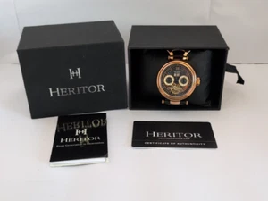 Heritor Automatic Ganzi Semi-Skeleton Leather-Band Watch Rose Gold/Black Working - Picture 1 of 12