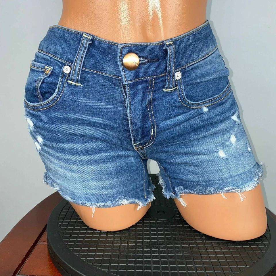American Eagle Super Stretch Midi Shorts Womens 2 Distressed NM - Image 1 of 4