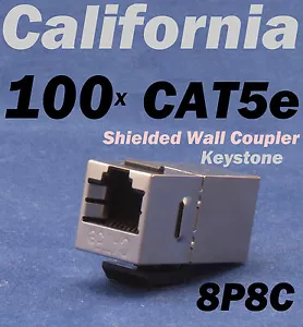 100 pz lotto accoppiatore a parete CAT5e schermato in linea RJ45 chiave adattatore jack 8P8C - Foto 1 di 12