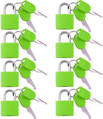 VIP HOME ESSENTIALS Small Mini Durable ABS Cover Brass Body Individually Keyed Padlock 8pc Green