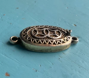 Vintage 1980’s Gold Wash 925 Sterling Silver Filigree Geometric Oval Box Clasp - Picture 1 of 10
