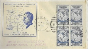 1935 FDC, #733, 3c Byrd Antarctic, Bevely Hills, 4er Block - Bild 1 von 2