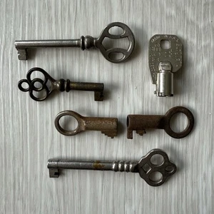 Vintage Steel Keys Lot of 6 Cabinet Skeleton Open Barrel Tubular High Security - Picture 1 of 4