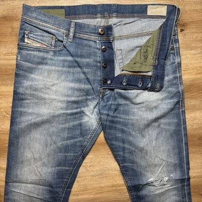 Jeans Diesel Hombres 33x32 Azul Tefphar Delgado Zanahoria Elastizado Rasgado Moderno Desvanecimiento 0831D Foto 1 de 4