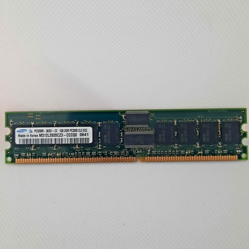 1GB, SAMSUNG M312L2920CZ3-CCCQ0, 1GB DDR PC3200 CL3 ECC PC3200R-30331-C3 - Image 1 of 1