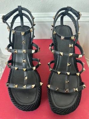 Valentino Garavani Rockstud Alpargata Cuña Sandalia Correa Tobillo Talla 38 Foto 1 de 4