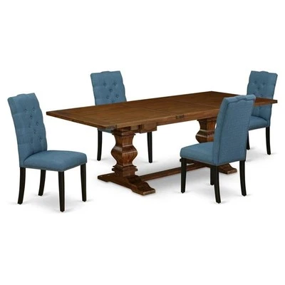 East West Furniture Lassale 5-piece Wood Dining Set in Walnut/Mineral Blue - Image 1 of 4