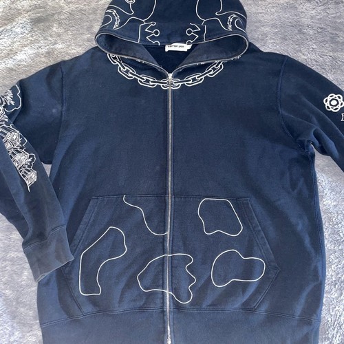 A BATHING APE (BAPE) Felpa con cappuccio zip intera Bape Holstein UOMO XL usata blu ricamo mucca taglia JP