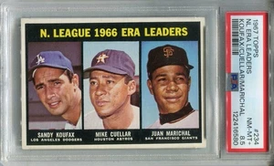 1967 Topps #234 Koufax/Cuellar/Marichal PSA 8.5 NM-MT+ NL ERA Leaders - Picture 1 of 2