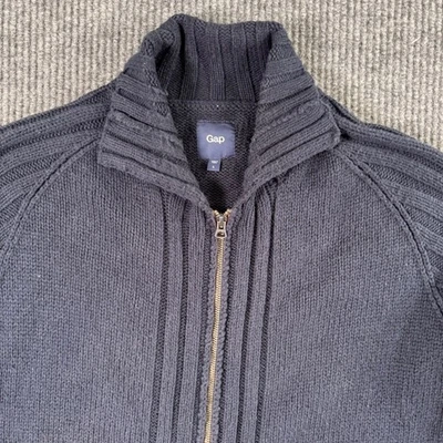 Gap Mens L Navy Blue Sweater Retro Y2K Full Zip Ribbed Knit Cardigan Mock Neck - Image 1 of 4