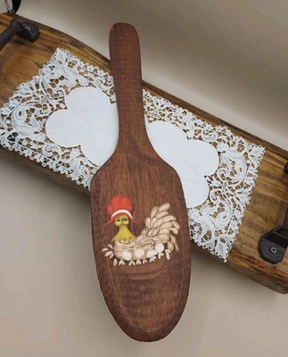 Handpainted Chicken Hen Wood Spreader Spatula Spoon - Vtg Country Kitchen Decor - Image 1 of 4