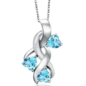 925 Sterling Silver Swiss Blue Topaz Pendant For Women (1.65 Cttw, Gemstone - Picture 1 of 6