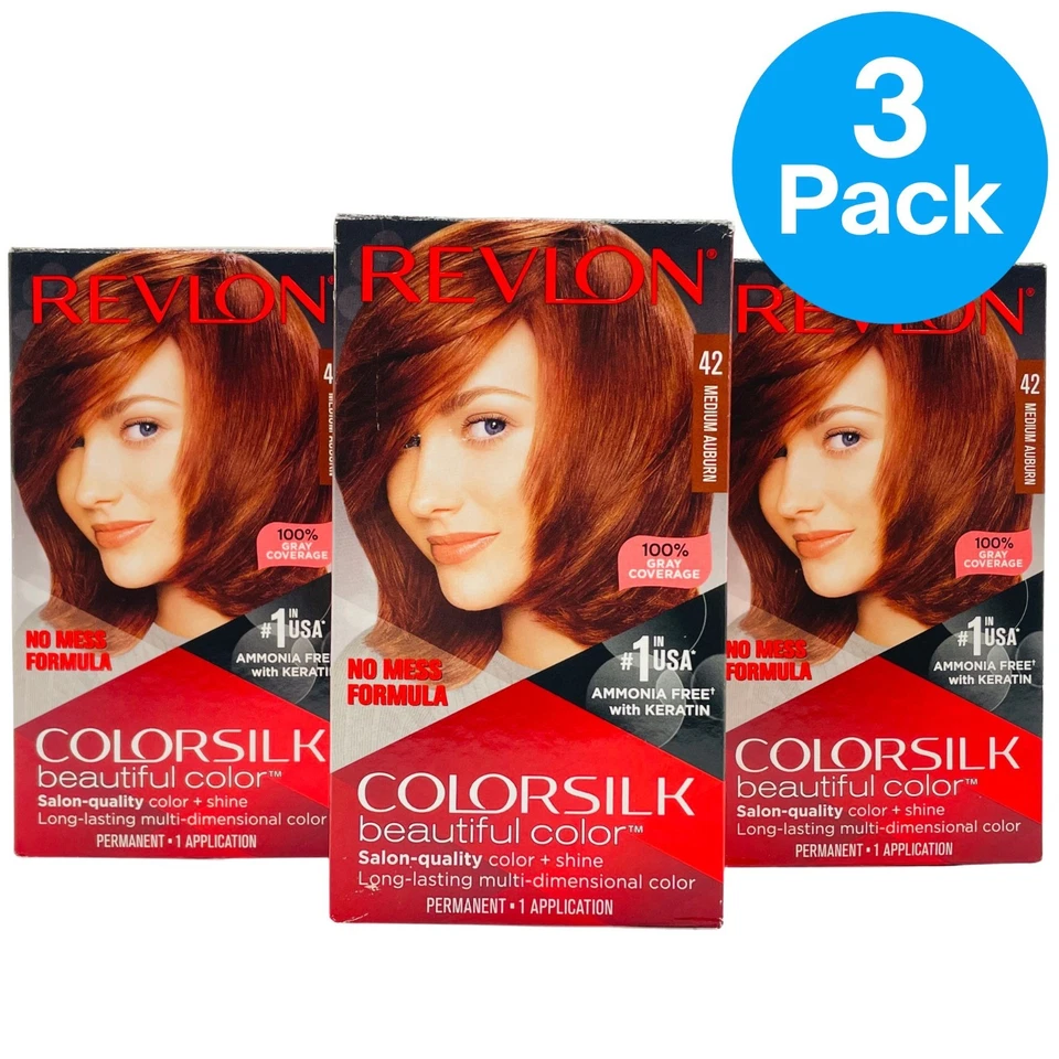 Color de cabello castaño rojizo medio Revlon Colorsilk 42 - Paquete de 3 - Nuevo Foto 1 de 4