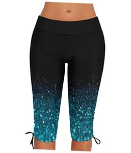 Womens Plus Size Rash Guard Capris High Waist Swimwear Bottoms Long Swim - Picture 1 of 4