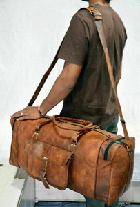 Men's Genuine Leather Large Vintage Duffel Travel Gym Weekend Overnight Bag - Picture 1 of 10