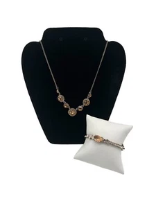 Signed Givenchy Bronze Rhinestone Jewelry Set Necklace & Bangle Bracelet - Picture 1 of 8