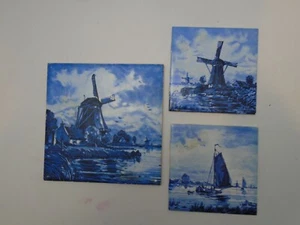 3 blaue H. & R. Johnson Windmühle Waterfront Made England Keramikfliesen 2 4x4 6*6 - Bild 1 von 10