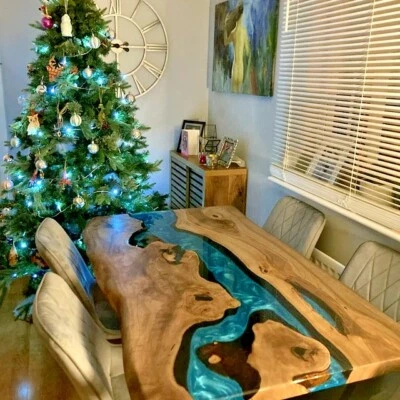 Epoxy Resin Dining Table Top Acacia Wood Table Home Decor Live Edge Table - Image 1 of 4