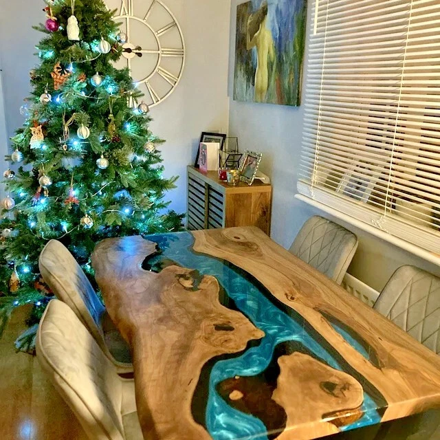 Epoxy Resin Dining Table Top Acacia Wood Table Home Decor Live Edge Table - Image 1 of 4
