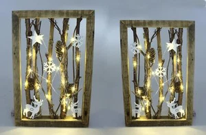 Wandbild aus Holz beleuchtet Schneeflocke Tannenzapfen Weihnachten Deko Stern - Bild 1 von 24