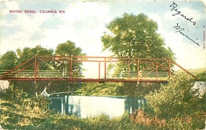 COLUMBUS, WISCONSIN, WHITNEY BRIDGE, VINTAGE POSTCARD - Picture 1 of 2