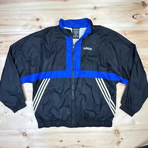 VTG Adidas Windbreaker Jacket XXL Black Full Zip StripesLogo 90s Y2K Track Retro - Picture 1 of 12