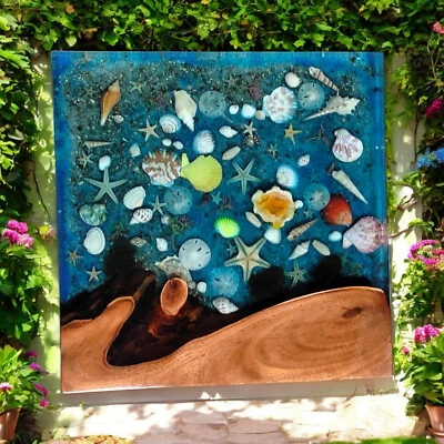 Mesa de centro de resina epoxi azul de 12" barra consola hecha a mano hogar granja arte decorativo Foto 1 de 4