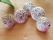 Beautiful Vintage 11mm Textured White Glass Buttons with Gold Flower Motif NOS