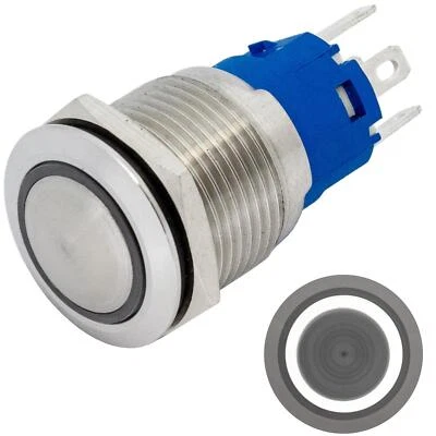 Stainless steel Pressure switch domed Ø19mm Ring LED Cold White IP65 2,8x0,5mm P - Image 1 of 3