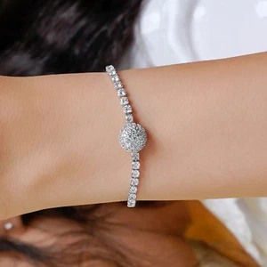 6CT Round Cut Lab-Created Diamond Women's Bolo Bracelet 14K White Gold Plated - Picture 1 of 6