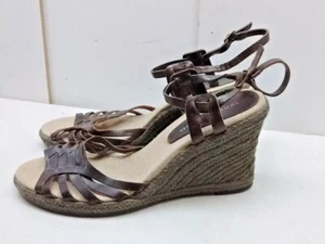 Tommy Hilfiger Brown Leather Slingback Wedge Espadrilles Sandals Women Shoes 10M - Picture 1 of 10