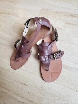 Sandalias Boutique 9 Talla 8 M Hebilla Tobillo Tirantes Gladiador Marrón Cuero Genuino Foto 1 de 4
