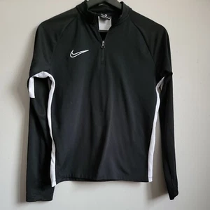 Nike Dri Fit Full Zip Black Medium Kids Unisex Warm Up Jacket Side Stripe White - Picture 1 of 7