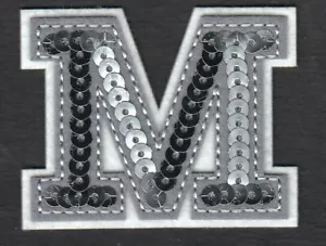 LETTERS - Silver Sequin 2" Letter "M - Iron On Embroidered Applique - Picture 1 of 1