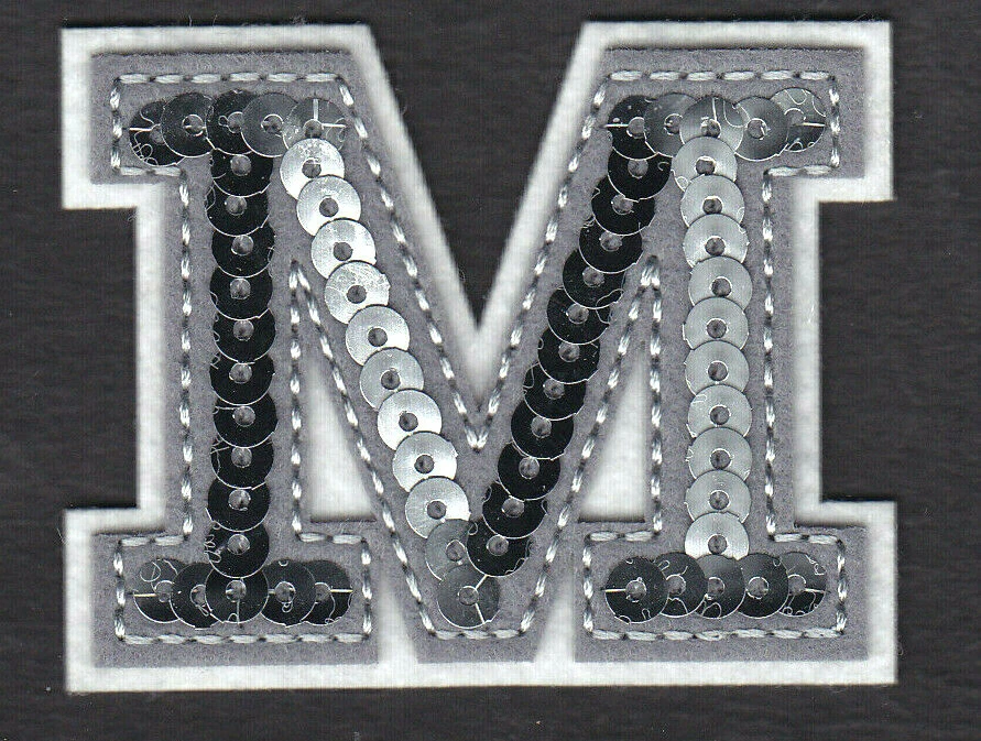 LETTERS -  Silver Sequin  2" Letter "M - Iron On Embroidered Applique - Image 1 of 1