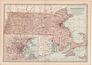 Massachusetts USA antique vintage state map 1902 - Picture 1 of 1