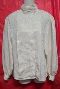 Blusa collo alto vintage collezione Potomac bottoni manica lunga 14P bianco sporco - Foto 1 di 22