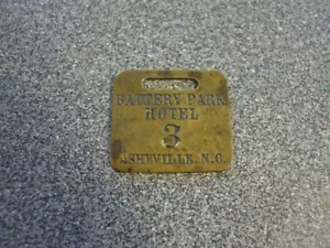 Antique VTG Battery Park Hotel Ashville NC Room Brass Key Fob WW Wilcox Chicago - Picture 1 of 2