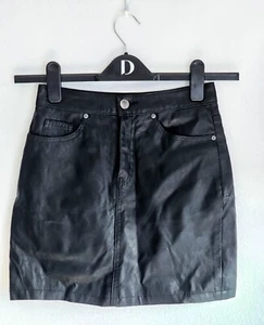 H&M Divided Black Faux Leather Skirt Button/Zip Closure Womens Size 6 Festival - Picture 1 of 3